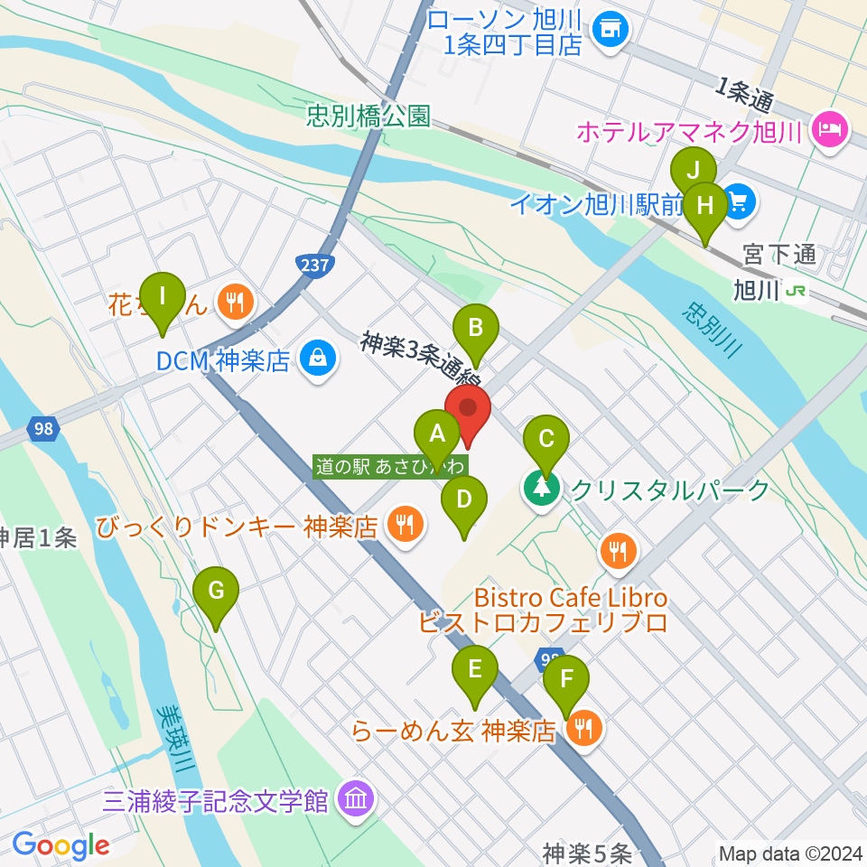 旭川市大雪クリスタルホール周辺の駐車場・コインパーキング一覧地図