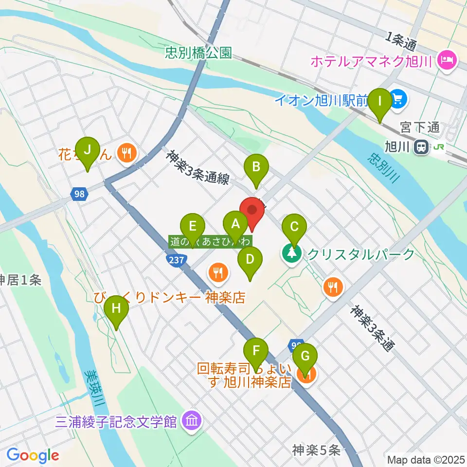 旭川市大雪クリスタルホール周辺の駐車場・コインパーキング一覧地図