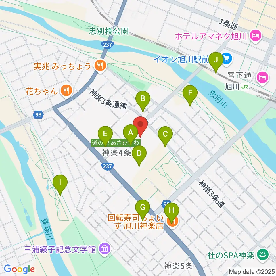旭川市大雪クリスタルホール周辺の駐車場・コインパーキング一覧地図