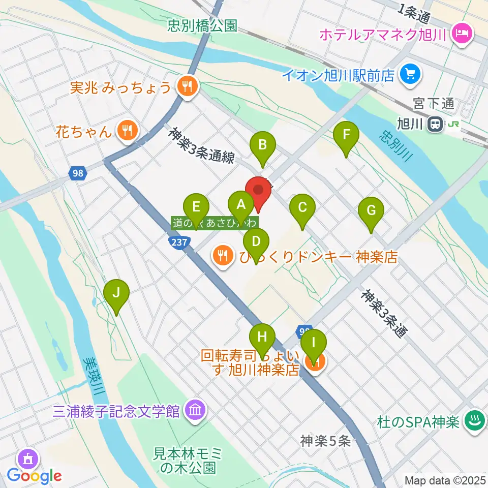 旭川市大雪クリスタルホール周辺の駐車場・コインパーキング一覧地図