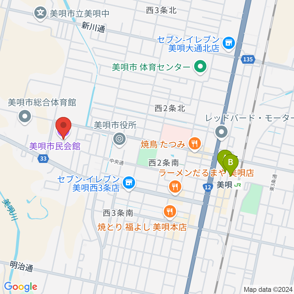 美唄市民会館周辺の駐車場・コインパーキング一覧地図