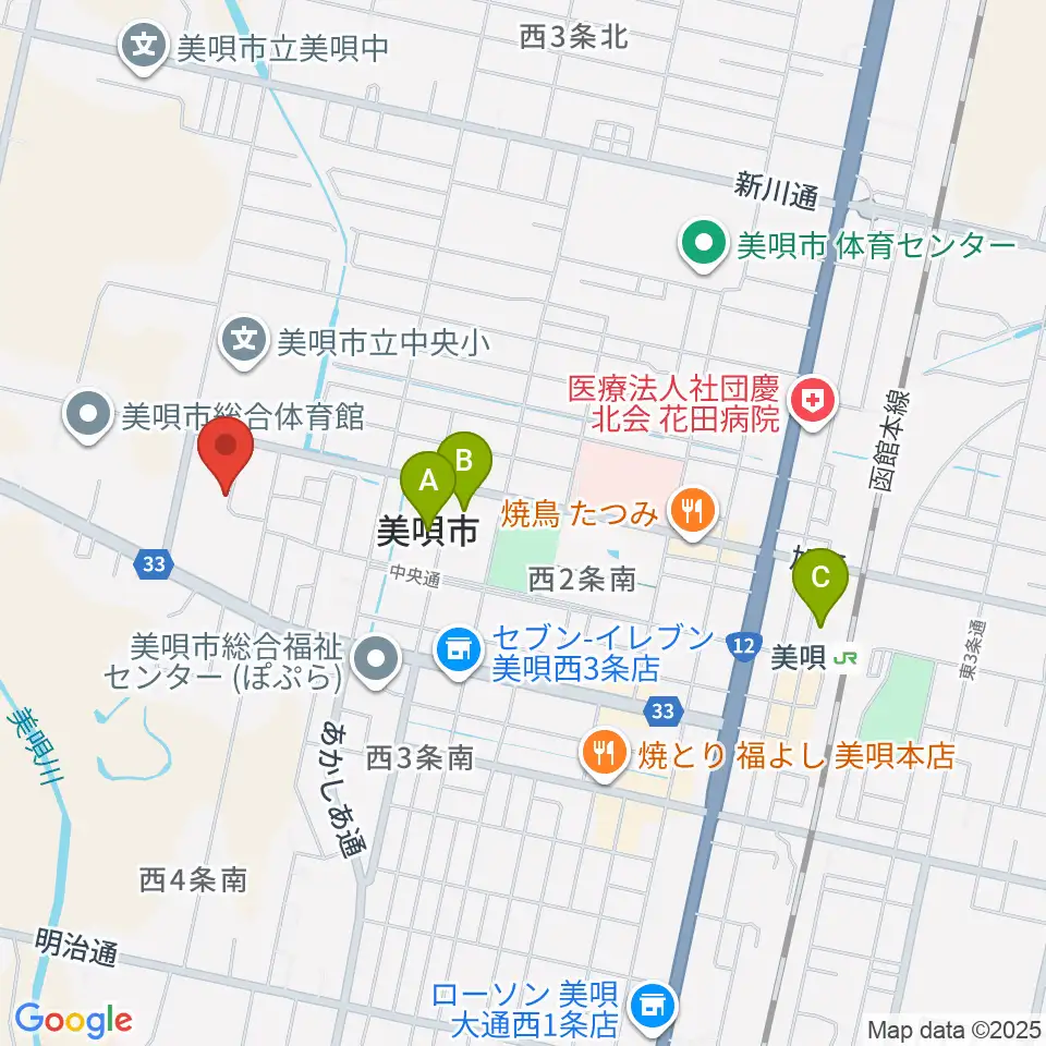 美唄市民会館周辺の駐車場・コインパーキング一覧地図