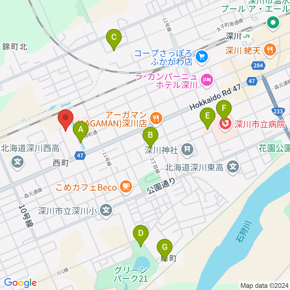 深川市生きがい文化センター周辺の駐車場・コインパーキング一覧地図