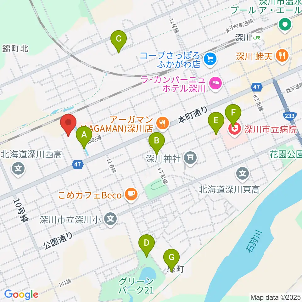 深川市生きがい文化センター周辺の駐車場・コインパーキング一覧地図