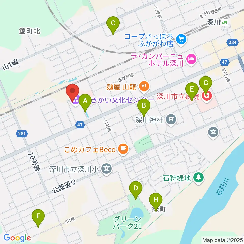 深川市生きがい文化センター周辺の駐車場・コインパーキング一覧地図
