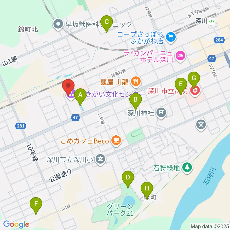 深川市生きがい文化センター周辺の駐車場・コインパーキング一覧地図