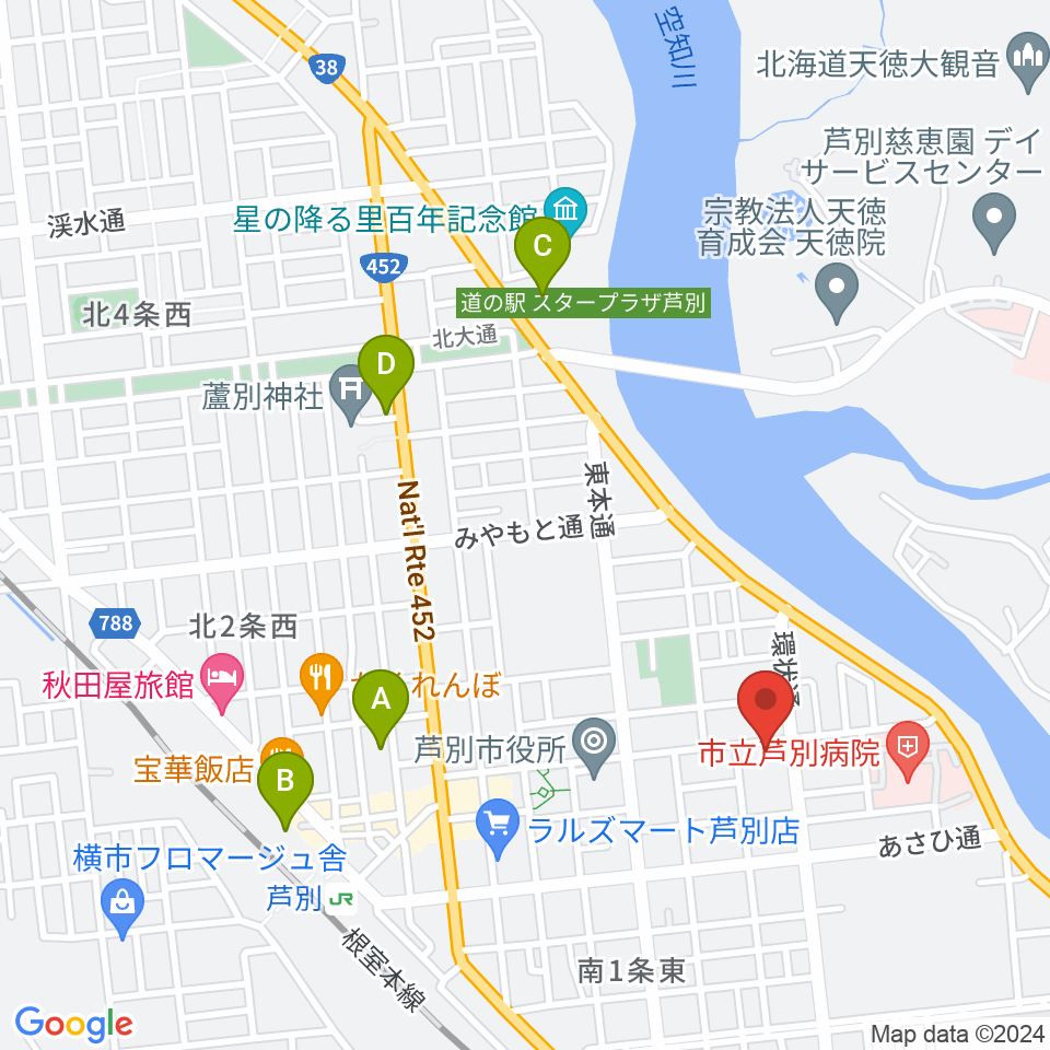 芦別市民会館周辺の駐車場・コインパーキング一覧地図