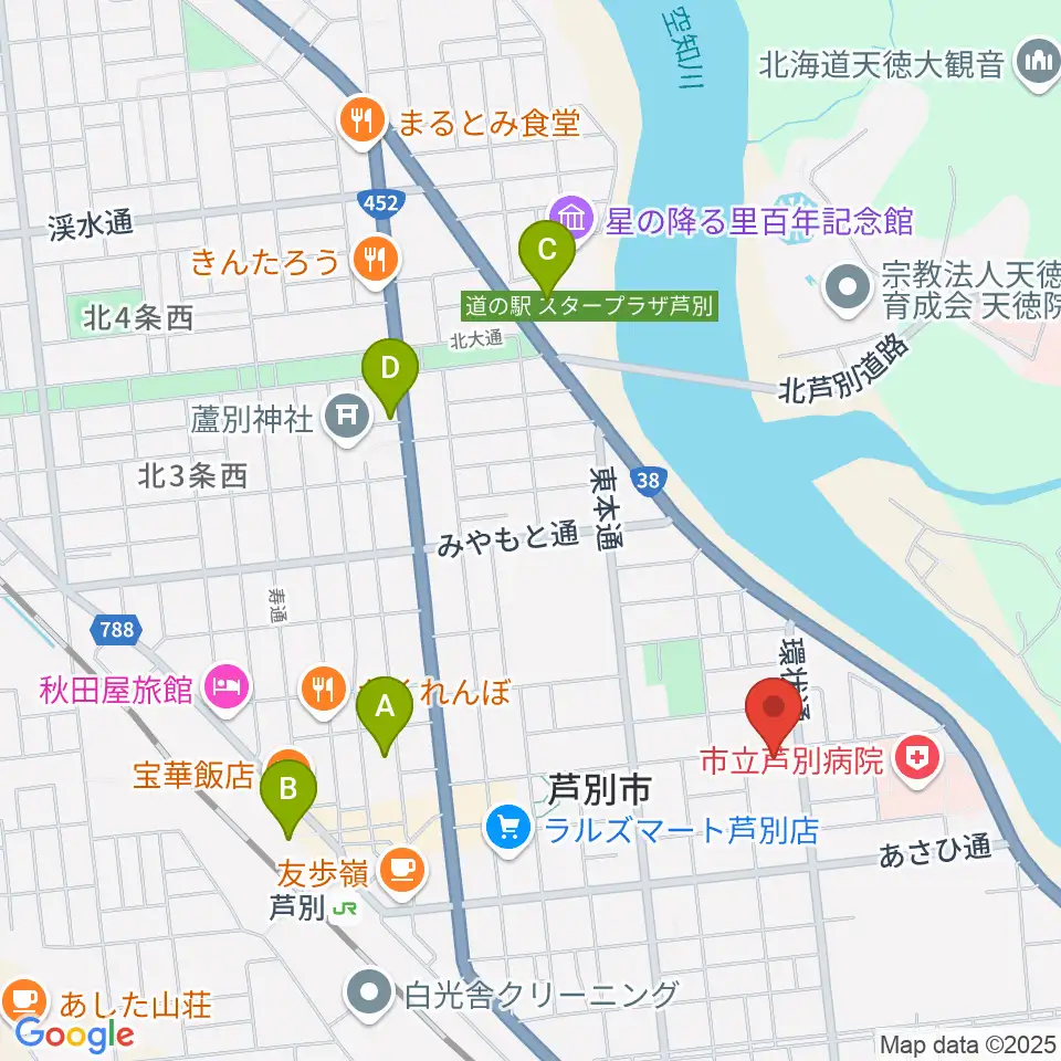 芦別市民会館周辺の駐車場・コインパーキング一覧地図