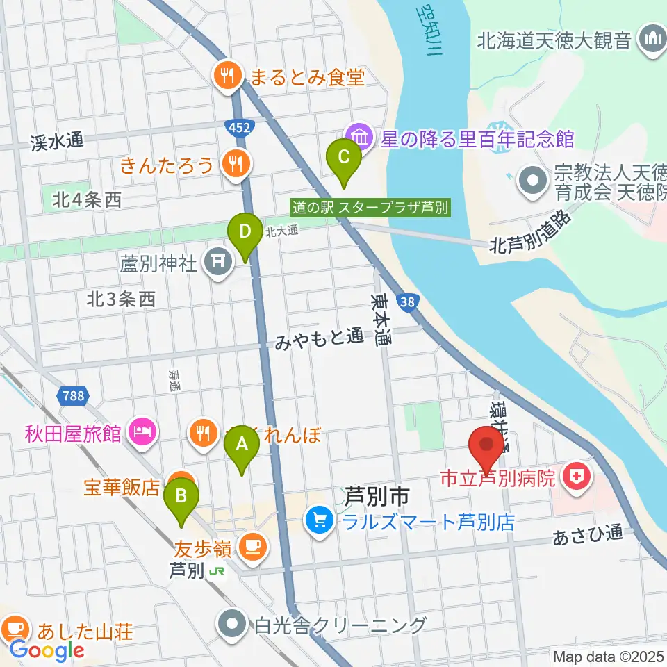 芦別市民会館周辺の駐車場・コインパーキング一覧地図