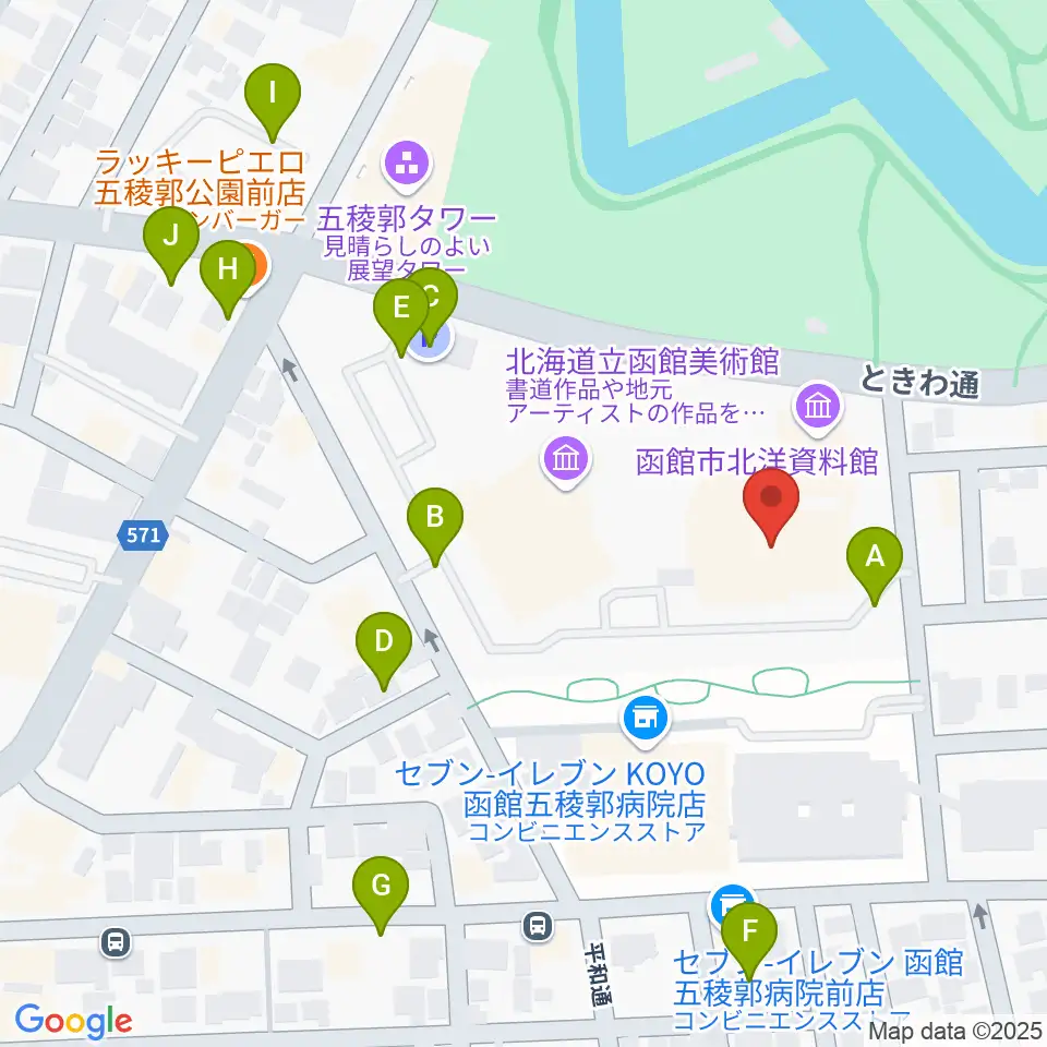 函館市芸術ホール ハーモニー五稜郭周辺の駐車場・コインパーキング一覧地図