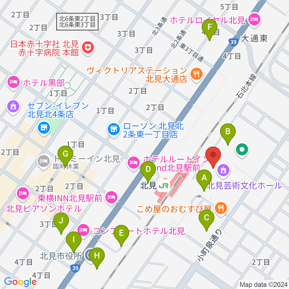 北見芸術文化ホール きた・アート21周辺の駐車場・コインパーキング一覧地図