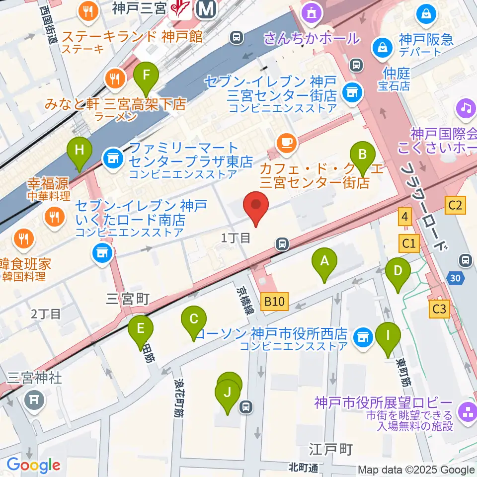 ベースオントップ三宮店周辺の駐車場・コインパーキング一覧地図