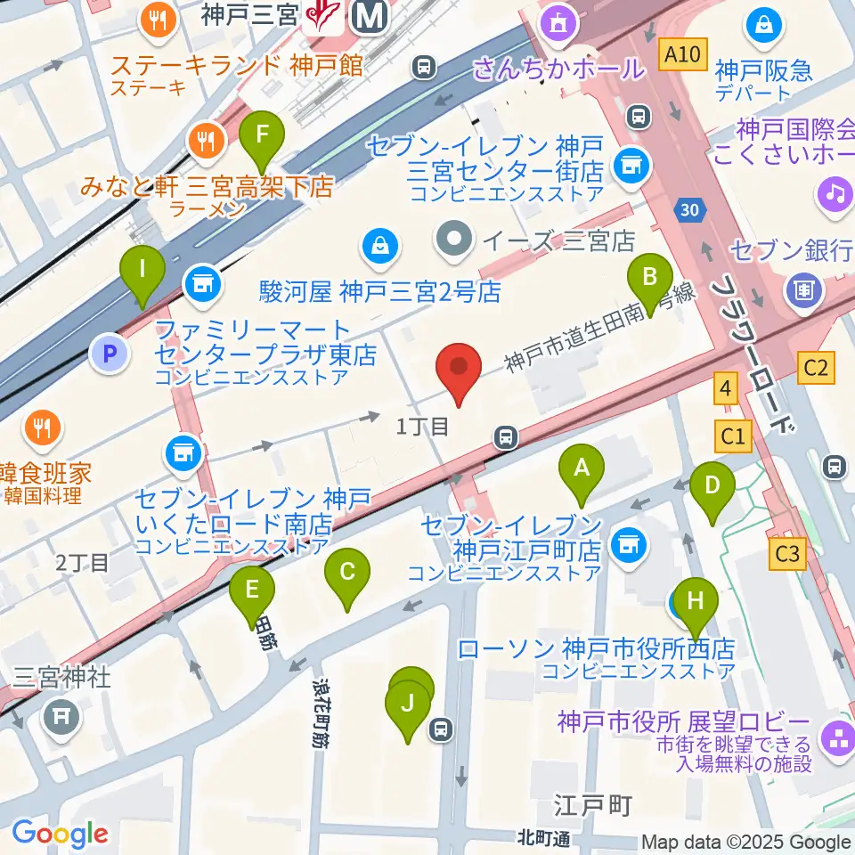 ベースオントップ三宮店周辺の駐車場・コインパーキング一覧地図
