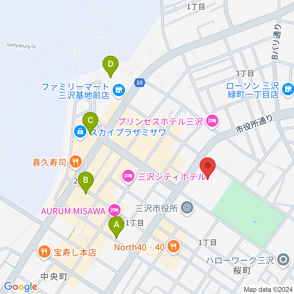 三沢市公会堂周辺の駐車場・コインパーキング一覧地図