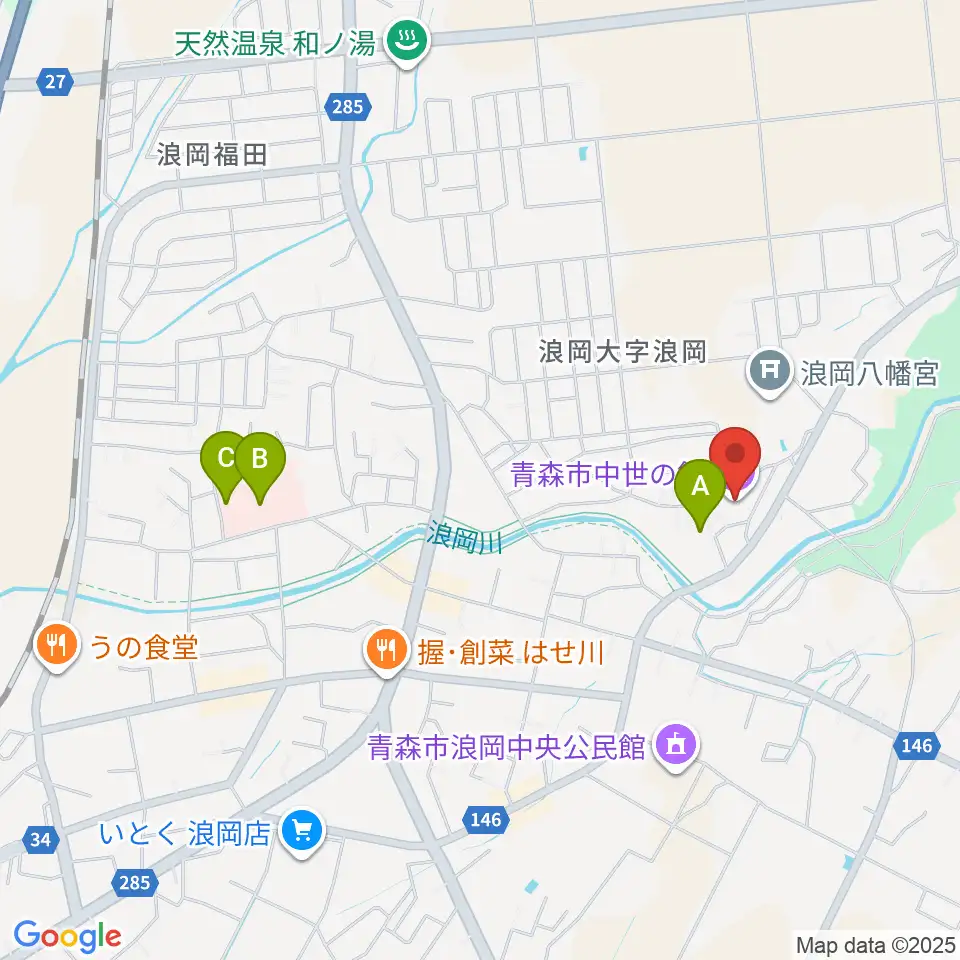 青森市中世の館周辺の駐車場・コインパーキング一覧地図