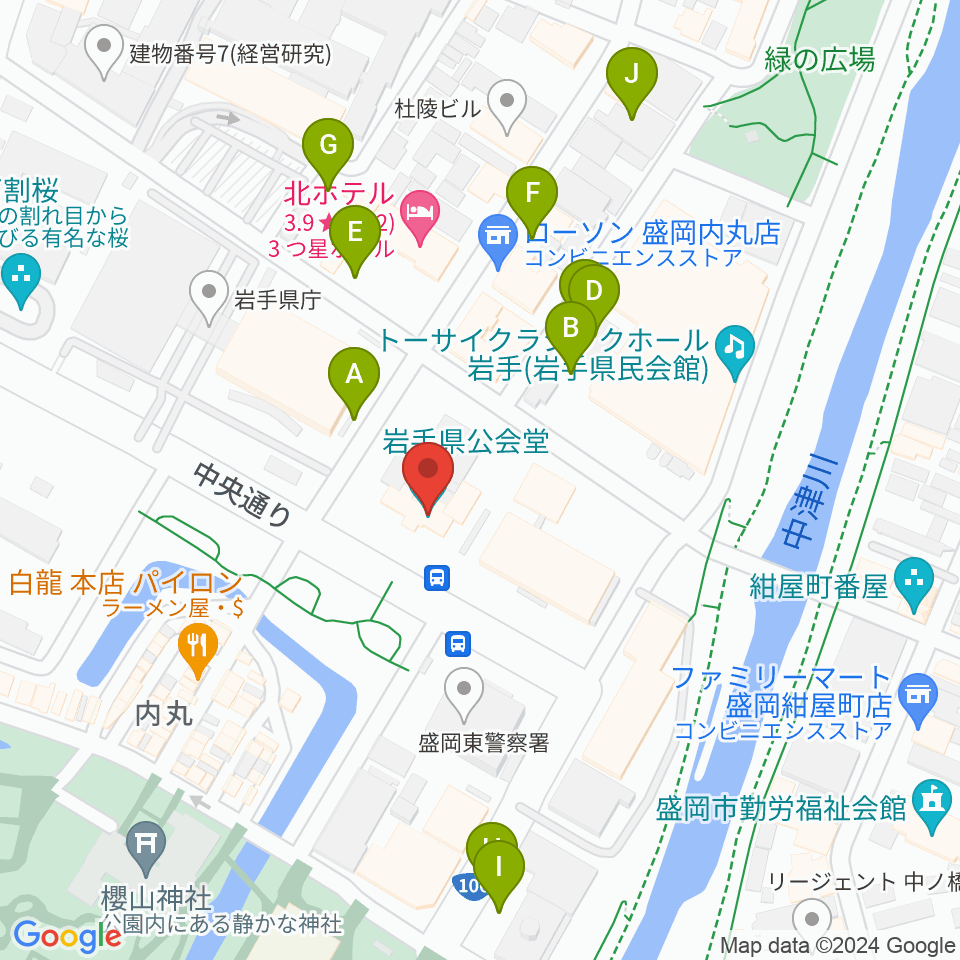 岩手県公会堂周辺の駐車場・コインパーキング一覧地図