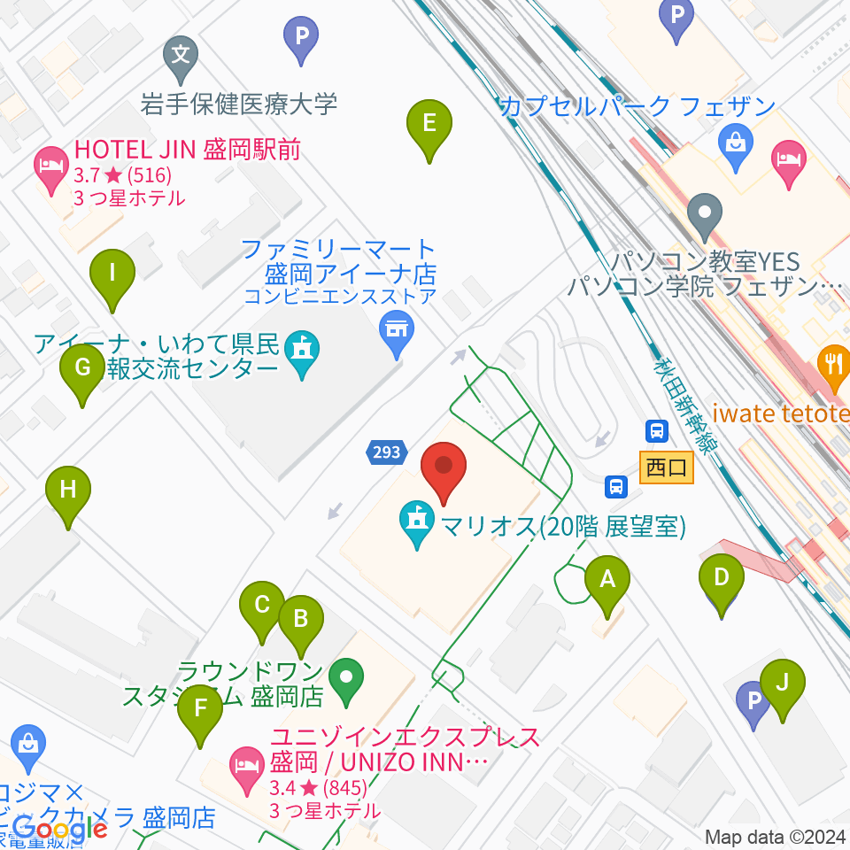 盛岡市民文化ホール周辺の駐車場・コインパーキング一覧地図