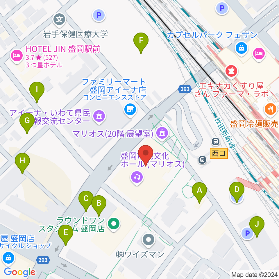 盛岡市民文化ホール周辺の駐車場・コインパーキング一覧地図