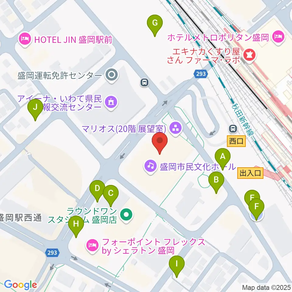 盛岡市民文化ホール周辺の駐車場・コインパーキング一覧地図
