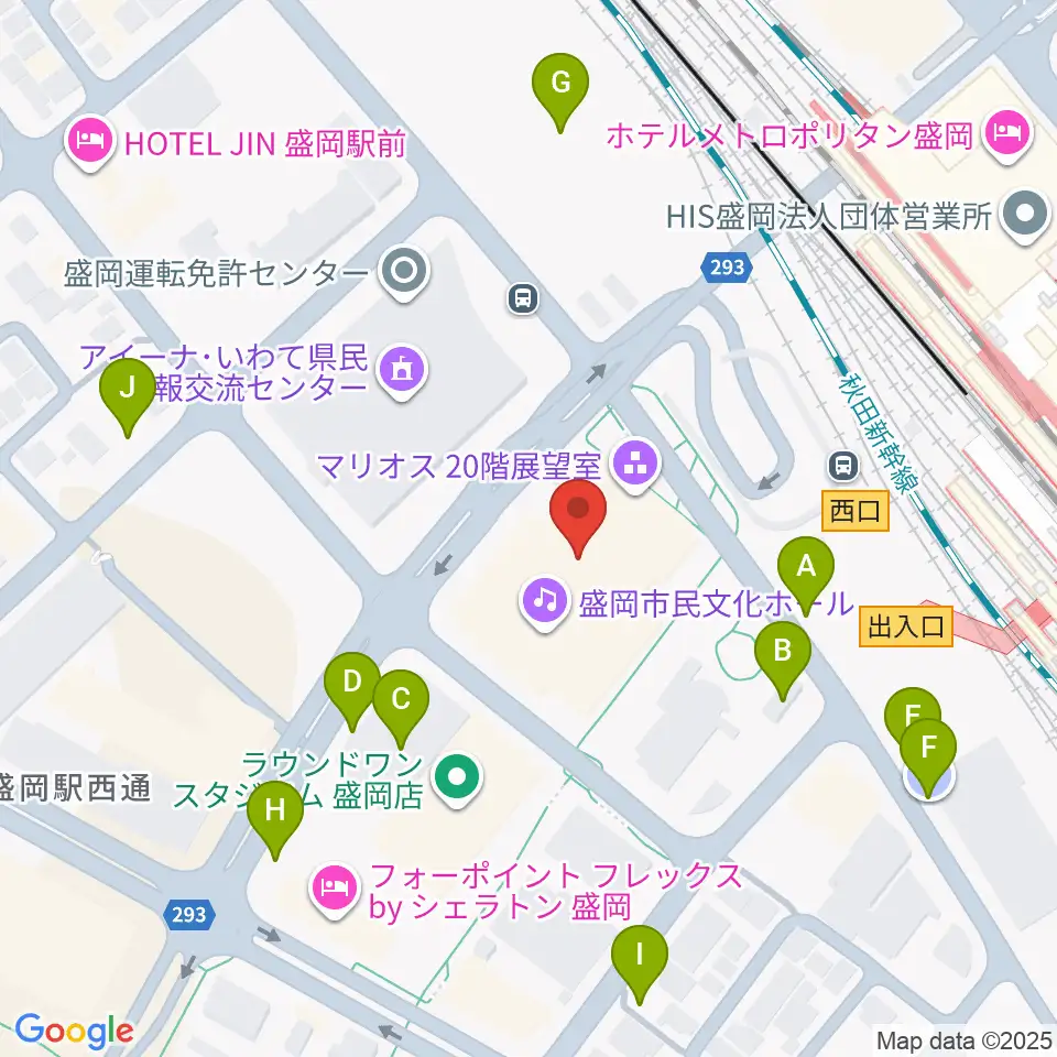 盛岡市民文化ホール周辺の駐車場・コインパーキング一覧地図