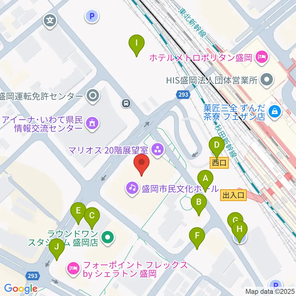 盛岡市民文化ホール周辺の駐車場・コインパーキング一覧地図