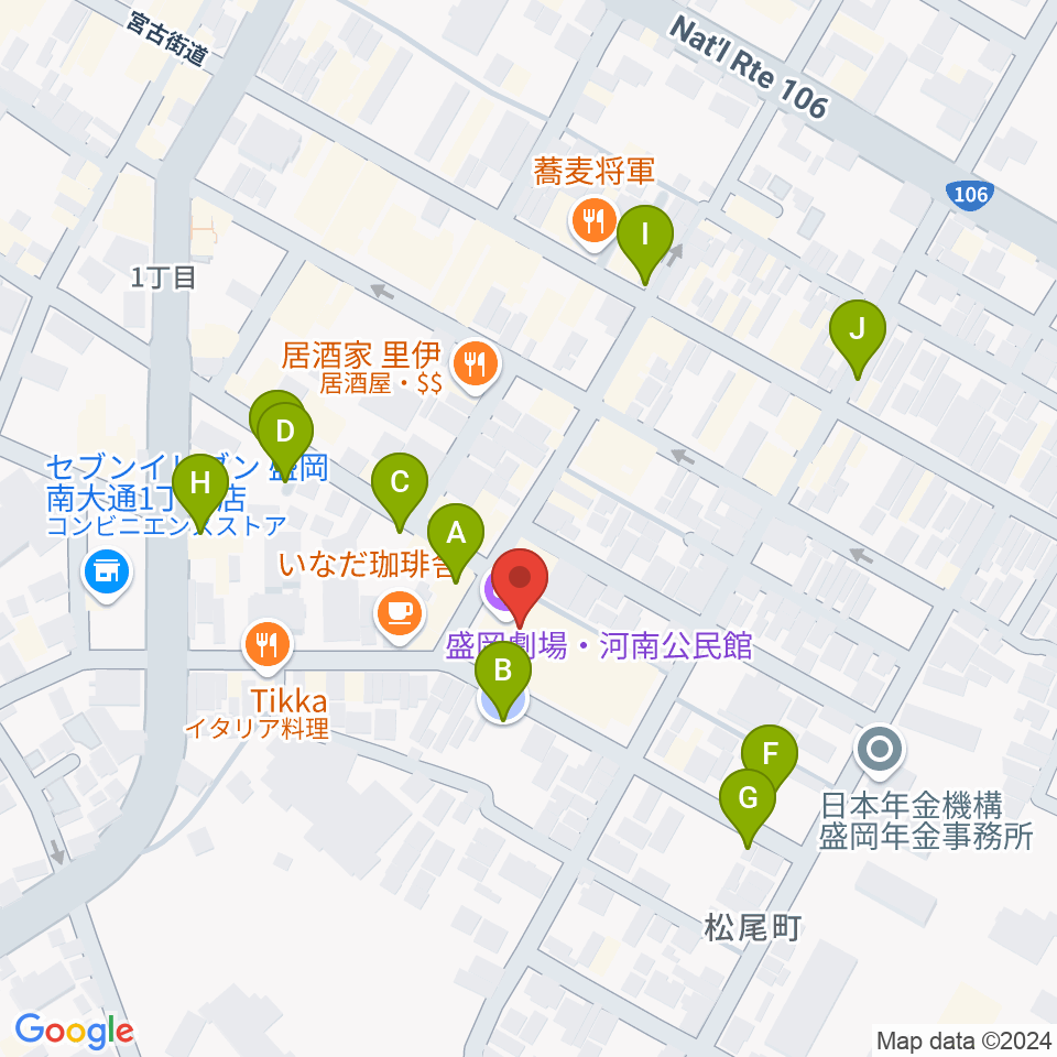 盛岡劇場・河南公民館周辺の駐車場・コインパーキング一覧地図