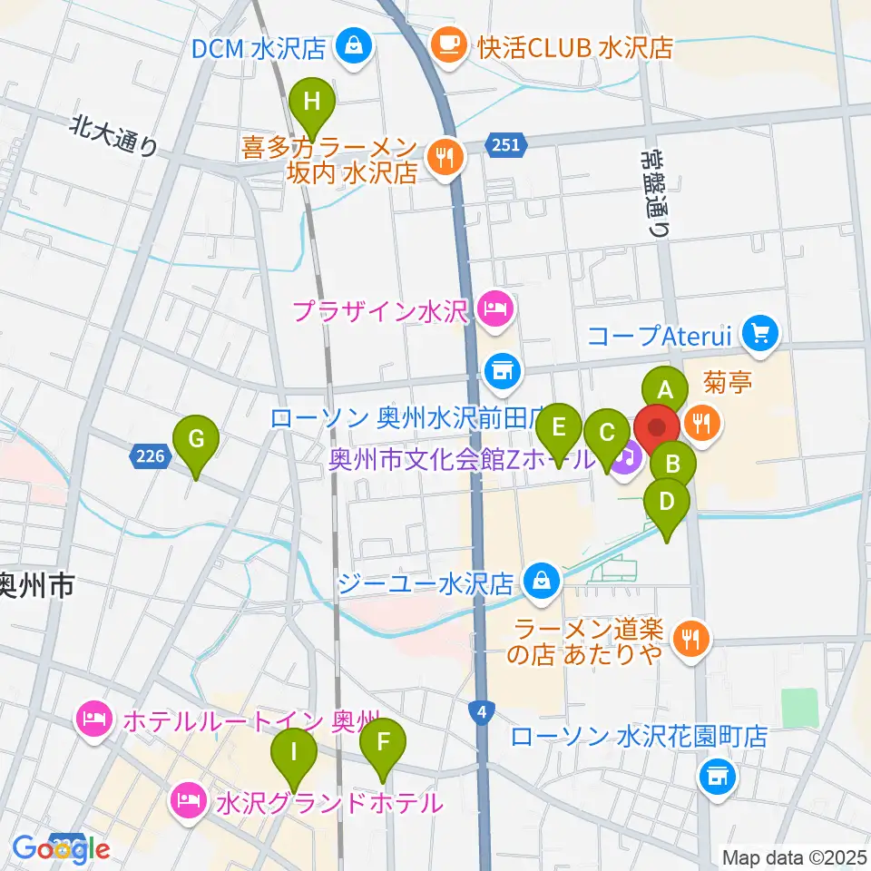 奥州市文化会館Zホール周辺の駐車場・コインパーキング一覧地図