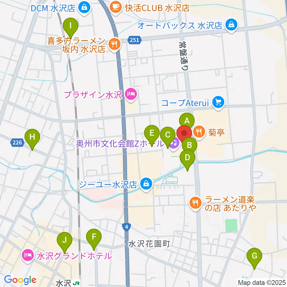 奥州市文化会館Zホール周辺の駐車場・コインパーキング一覧地図