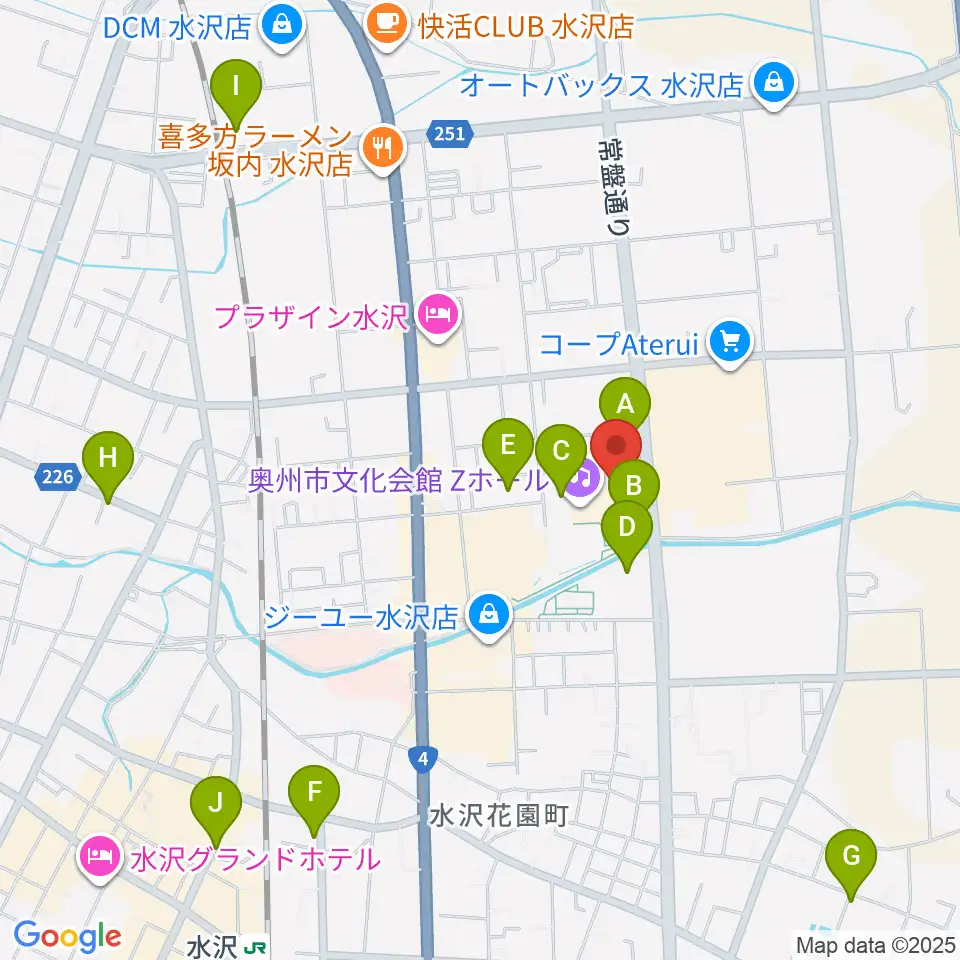 奥州市文化会館Zホール周辺の駐車場・コインパーキング一覧地図