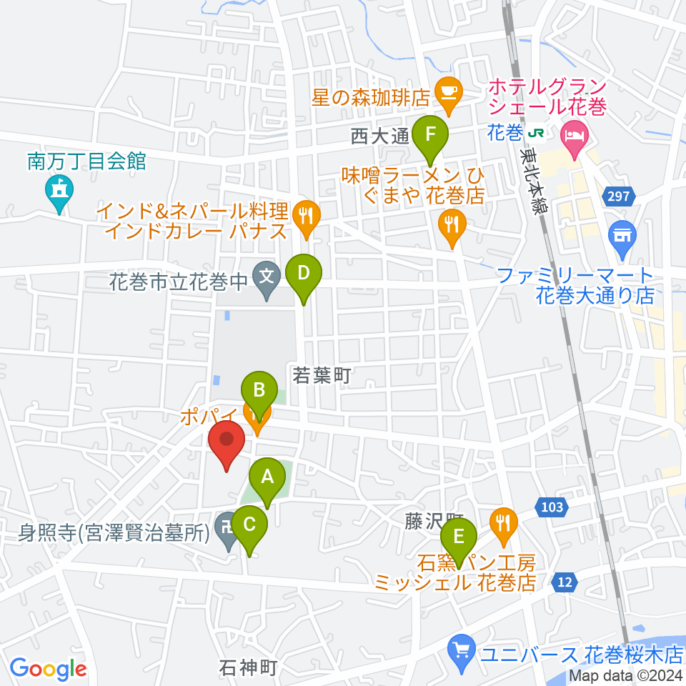 花巻市文化会館周辺の駐車場・コインパーキング一覧地図