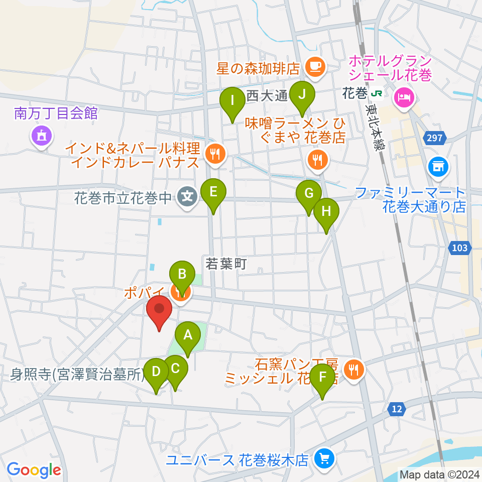 花巻市文化会館周辺の駐車場・コインパーキング一覧地図