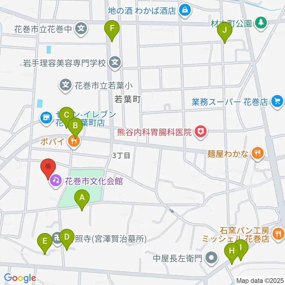 花巻市文化会館周辺の駐車場・コインパーキング一覧地図