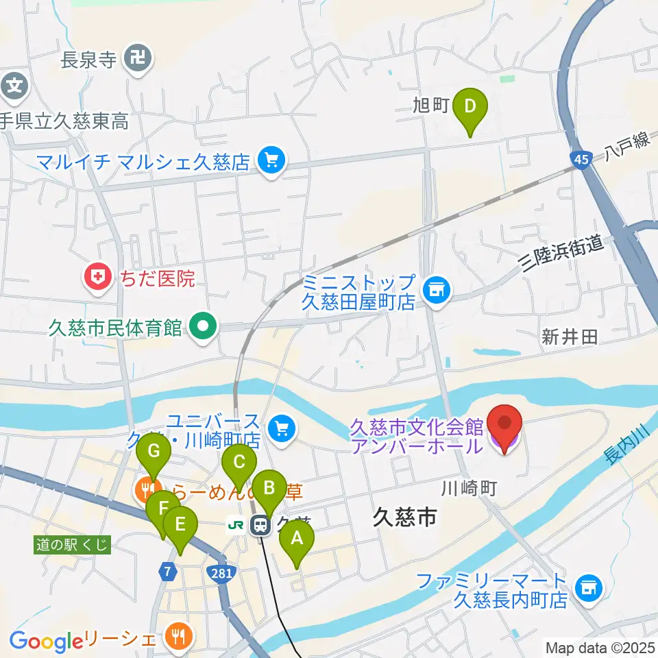 久慈市文化会館 アンバーホール周辺の駐車場・コインパーキング一覧地図