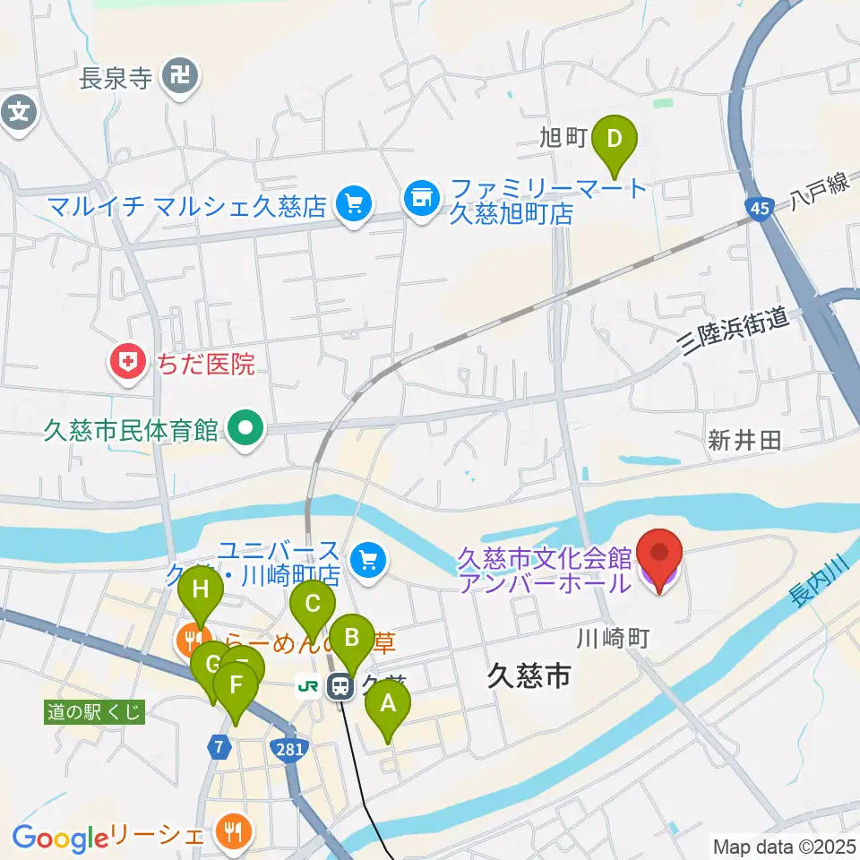 久慈市文化会館 アンバーホール周辺の駐車場・コインパーキング一覧地図