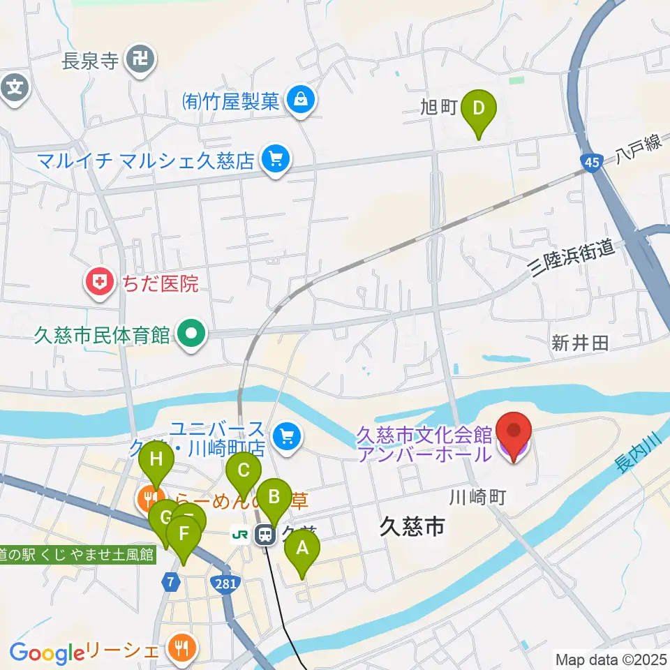 久慈市文化会館 アンバーホール周辺の駐車場・コインパーキング一覧地図