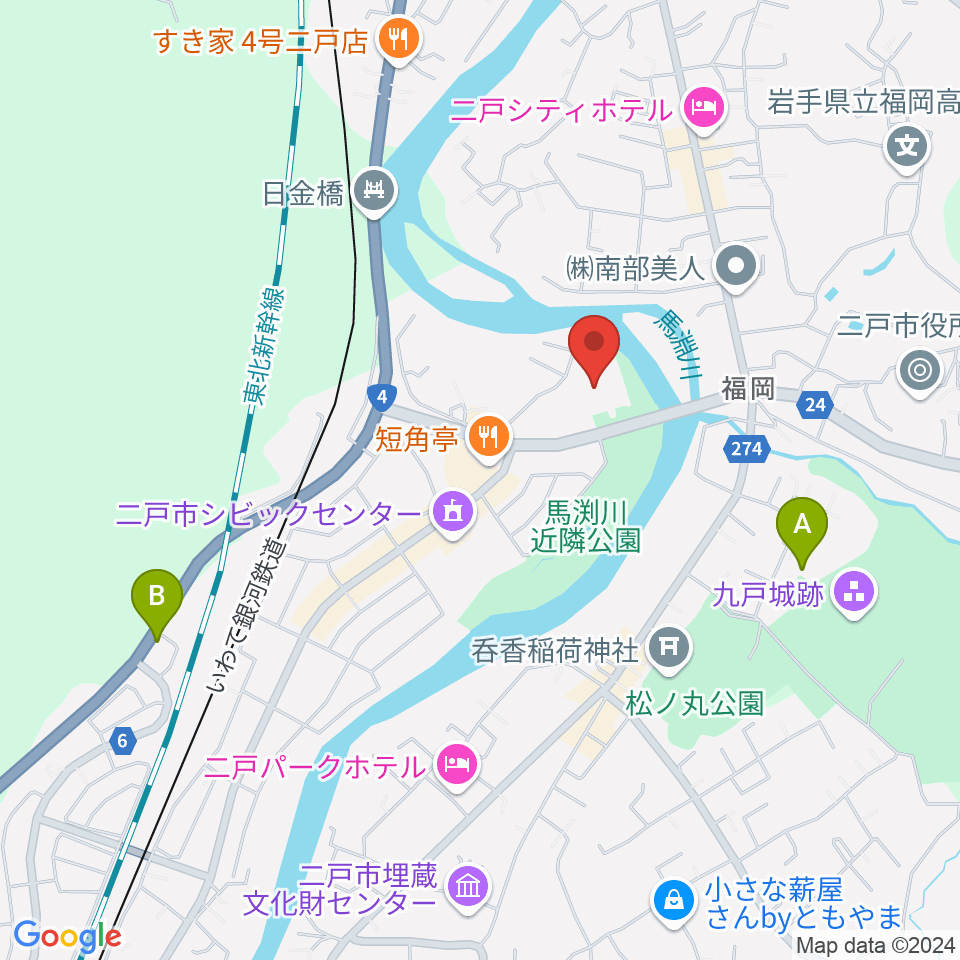 二戸市民文化会館周辺の駐車場・コインパーキング一覧地図