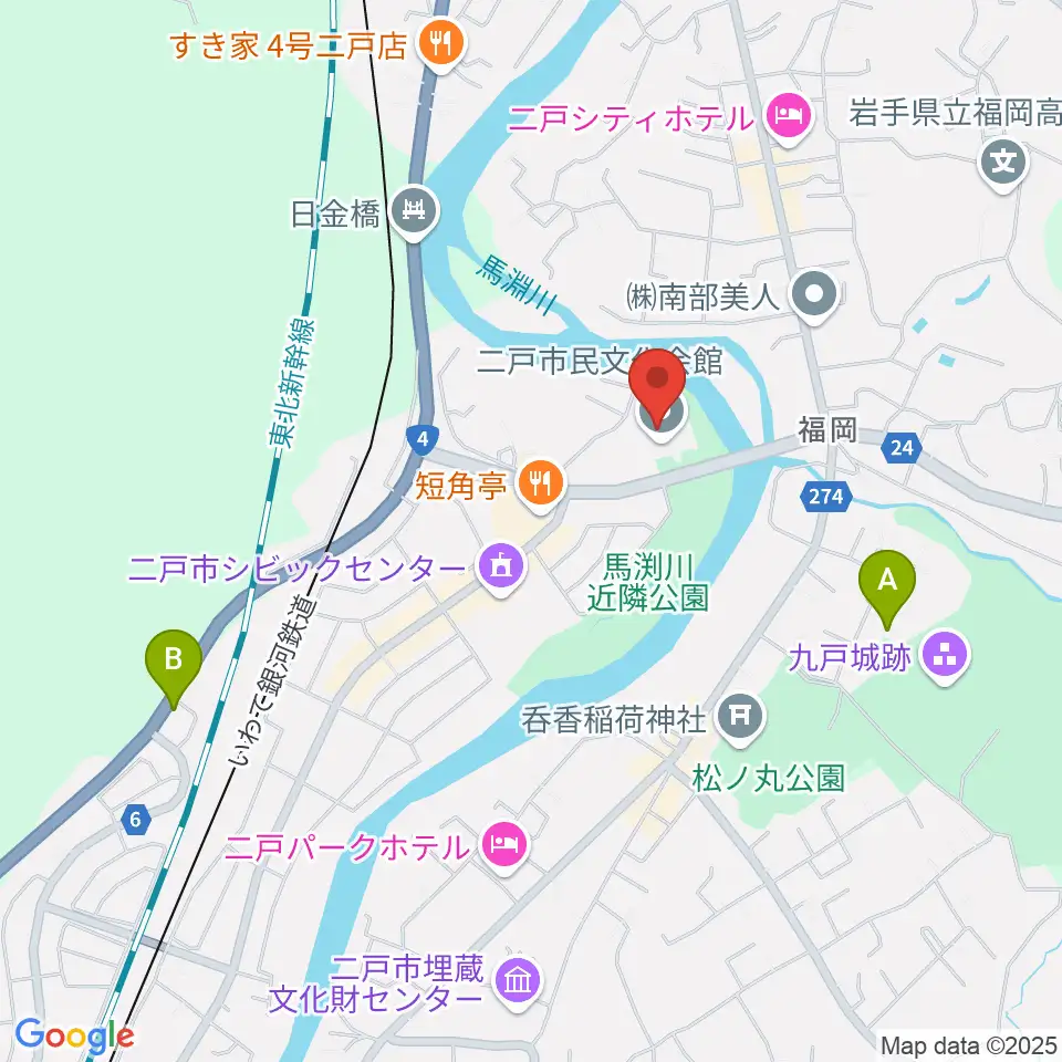 二戸市民文化会館周辺の駐車場・コインパーキング一覧地図