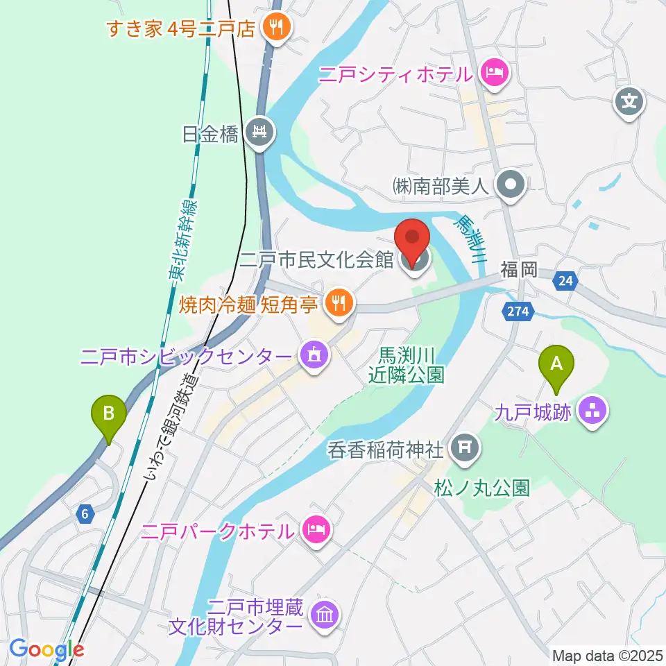 二戸市民文化会館周辺の駐車場・コインパーキング一覧地図