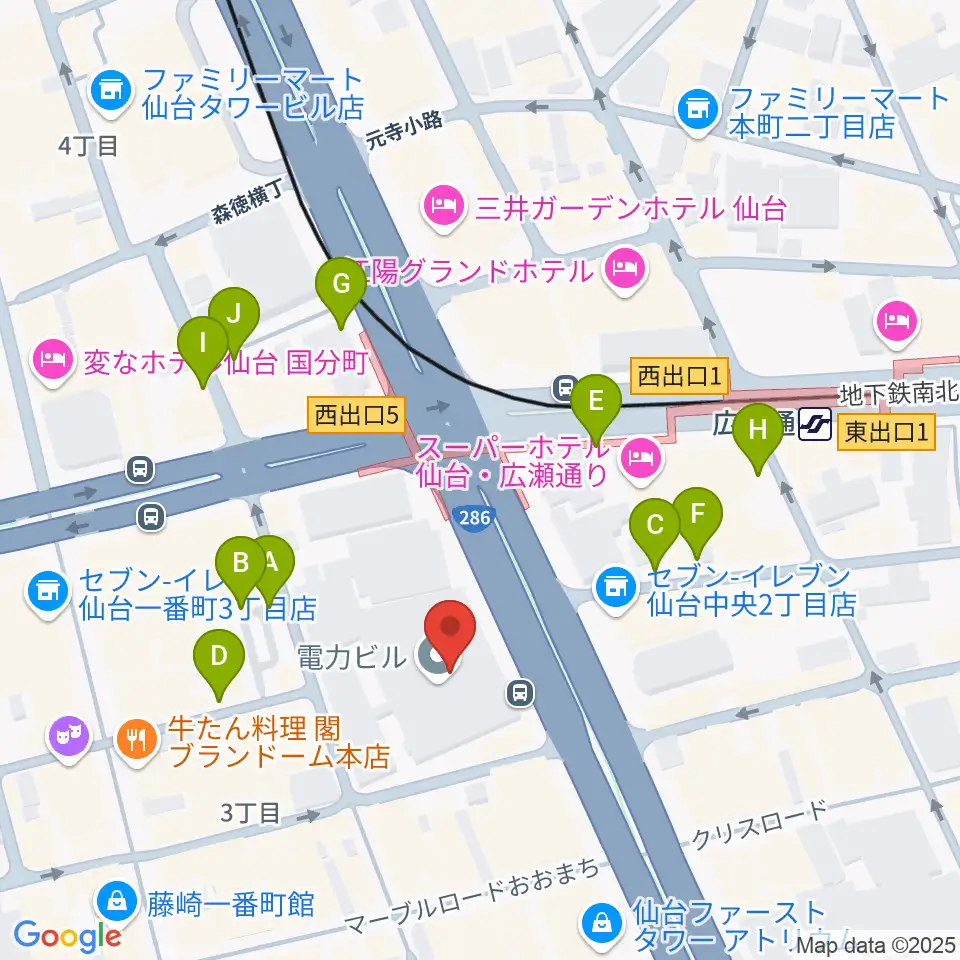 仙台電力ホール周辺の駐車場・コインパーキング一覧地図