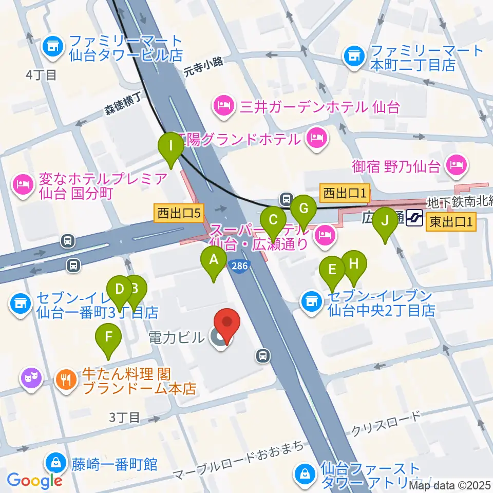 仙台電力ホール周辺の駐車場・コインパーキング一覧地図
