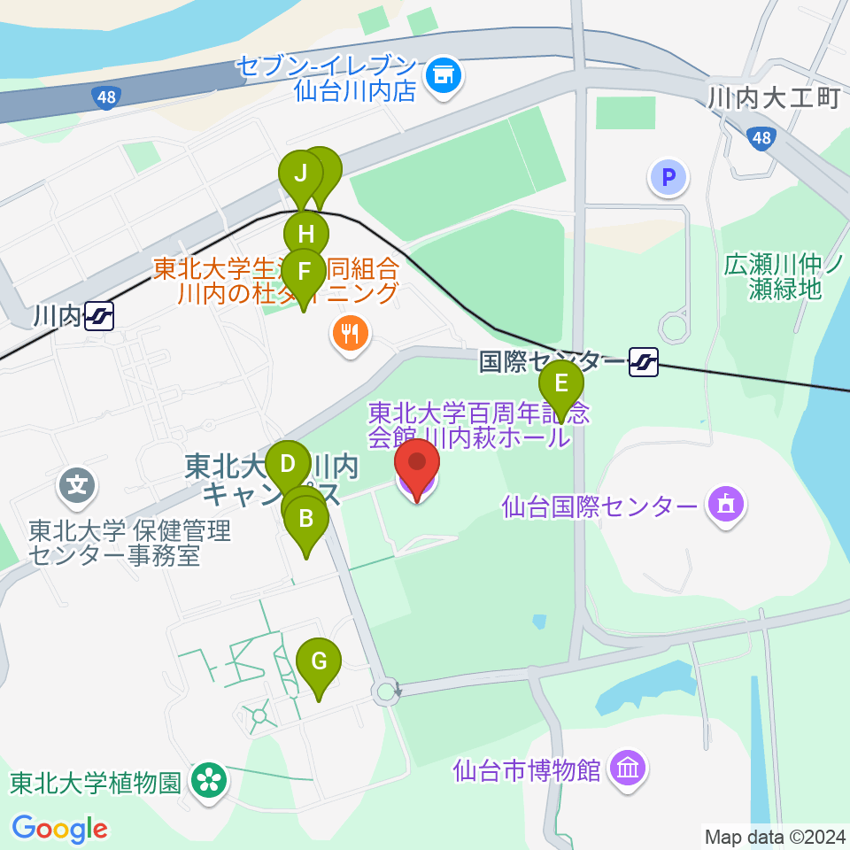 東北大学百周年記念会館 川内萩ホール周辺の駐車場・コインパーキング一覧地図