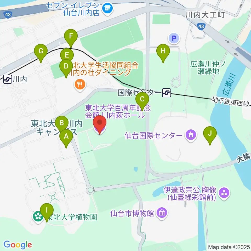 東北大学百周年記念会館 川内萩ホール周辺の駐車場・コインパーキング一覧地図