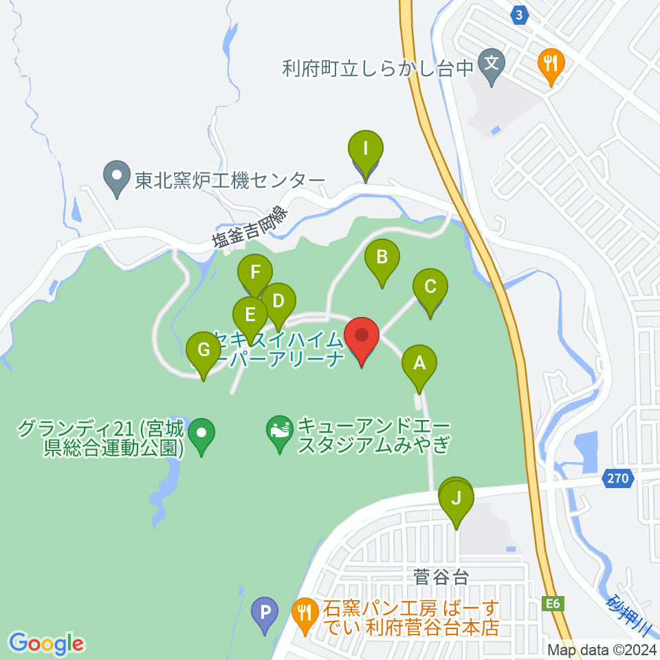 宮城セキスイハイムスーパーアリーナ周辺の駐車場・コインパーキング一覧地図