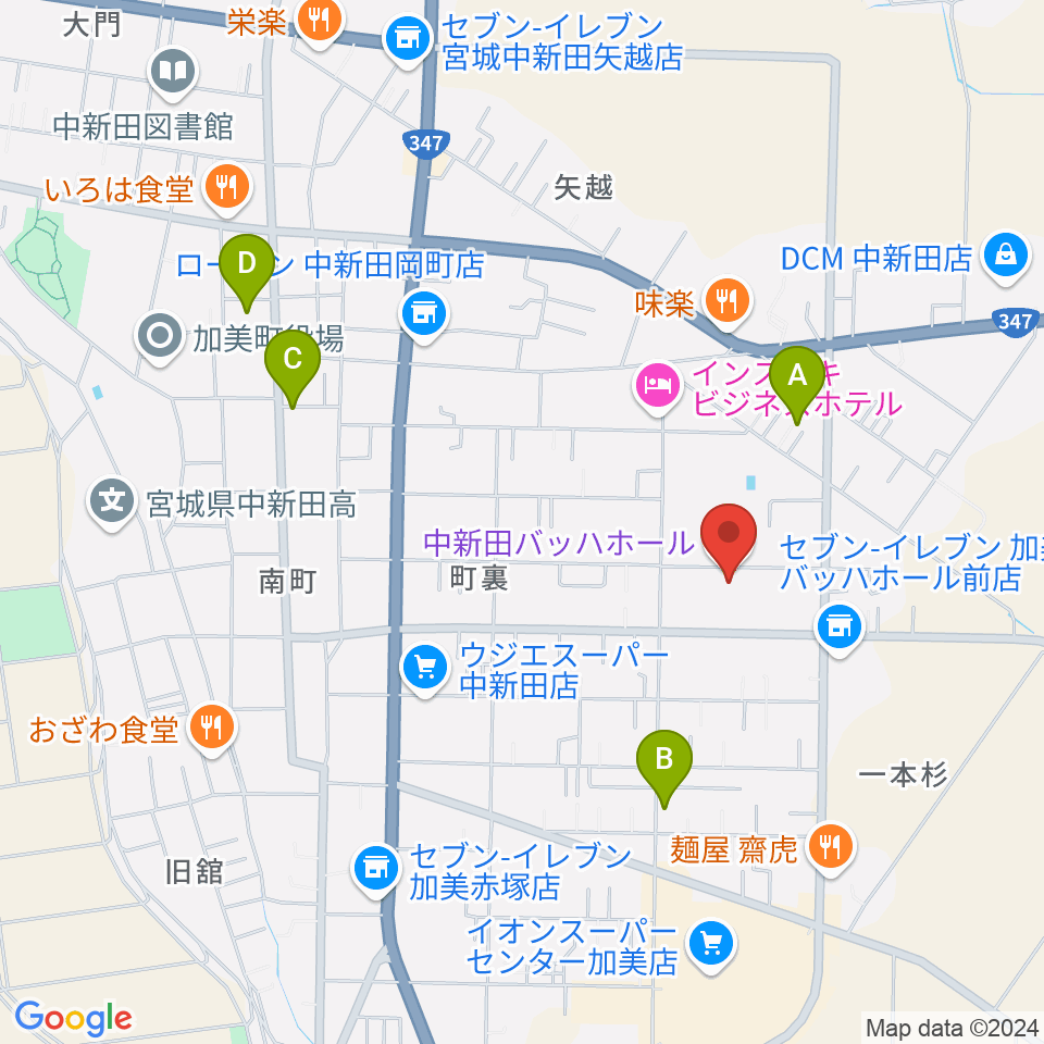 中新田バッハホール周辺の駐車場・コインパーキング一覧地図