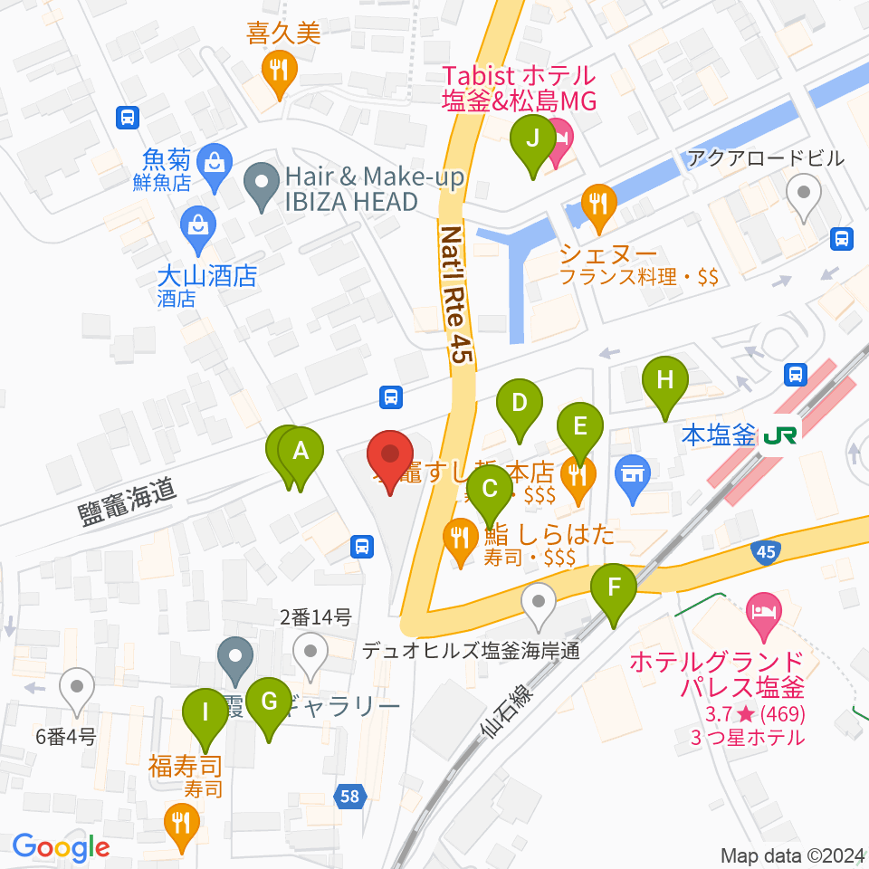 塩竈市民交流センター遊ホール周辺の駐車場・コインパーキング一覧地図