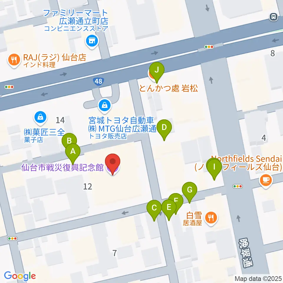 仙台市戦災復興記念館周辺の駐車場・コインパーキング一覧地図