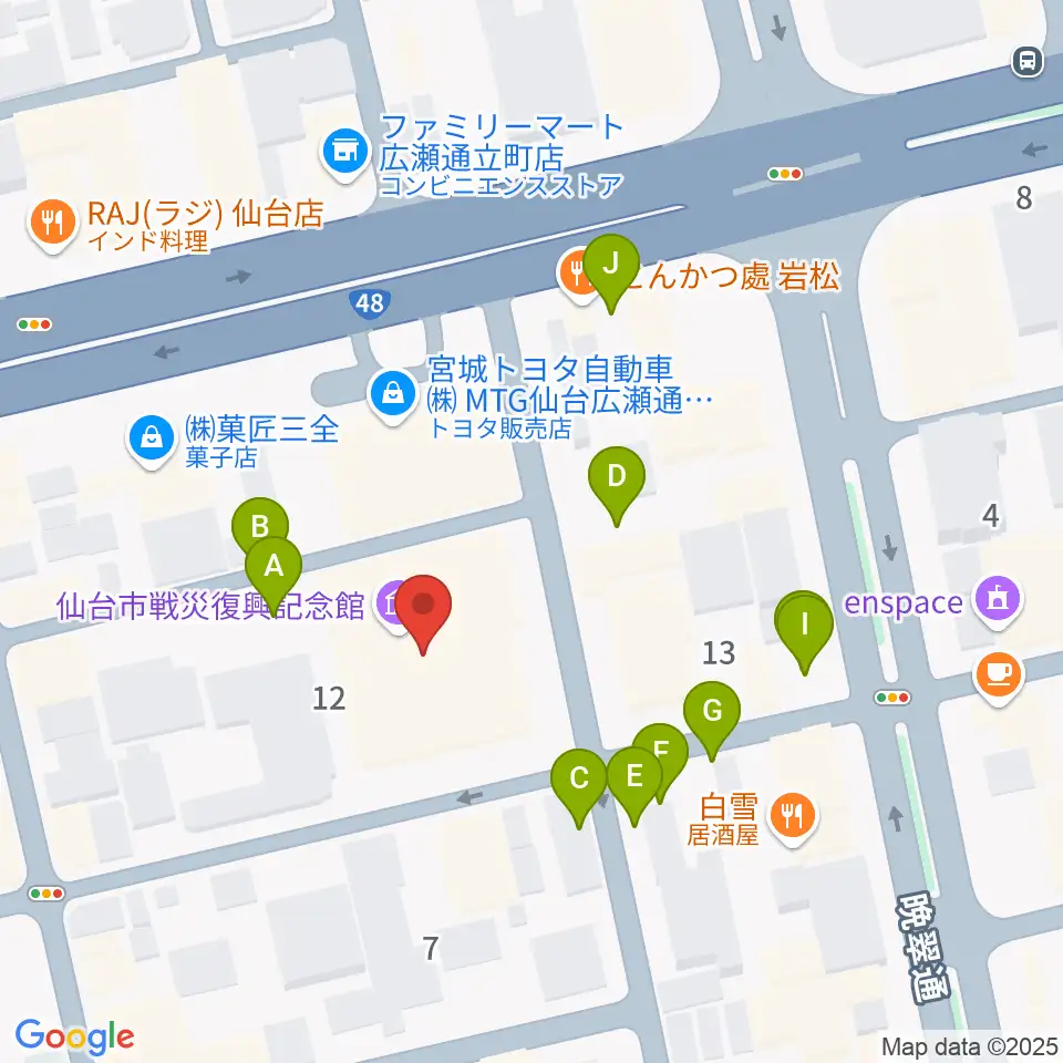仙台市戦災復興記念館周辺の駐車場・コインパーキング一覧地図