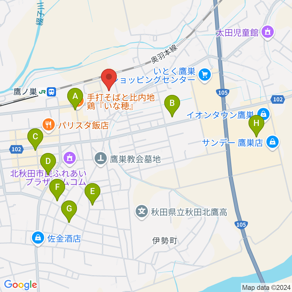 北秋田市文化会館ファルコン周辺の駐車場・コインパーキング一覧地図