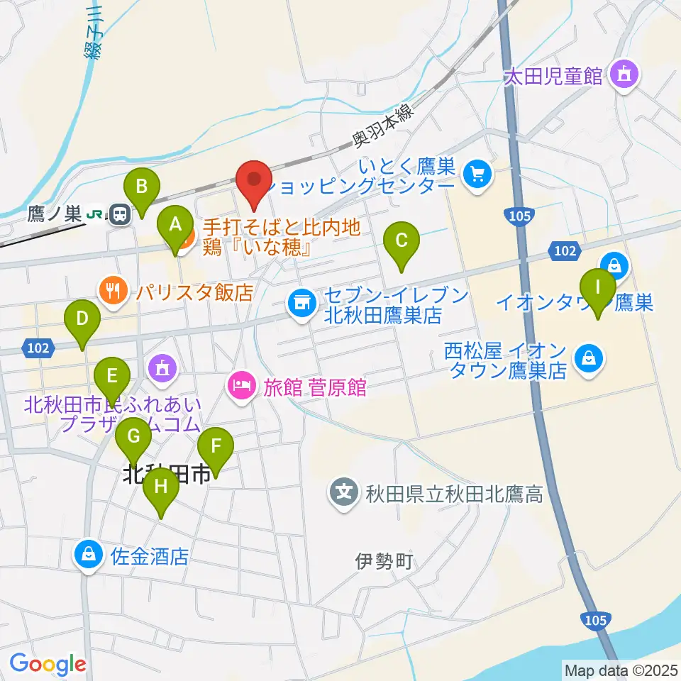 北秋田市文化会館ファルコン周辺の駐車場・コインパーキング一覧地図