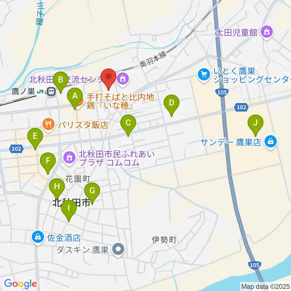 北秋田市文化会館ファルコン周辺の駐車場・コインパーキング一覧地図
